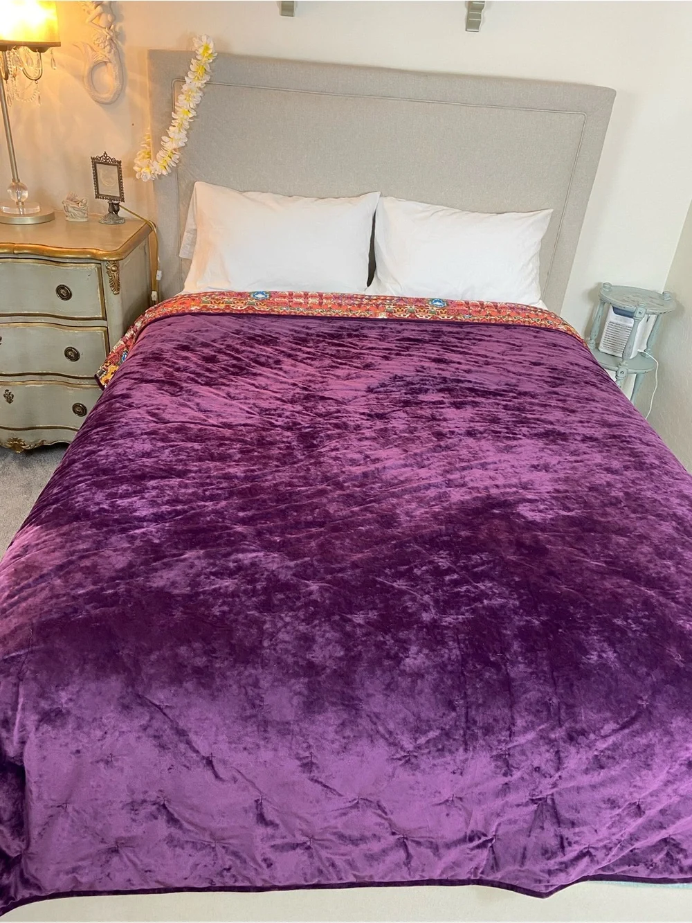 Velvet bedspread Reversible purple/ multi colored BOHO